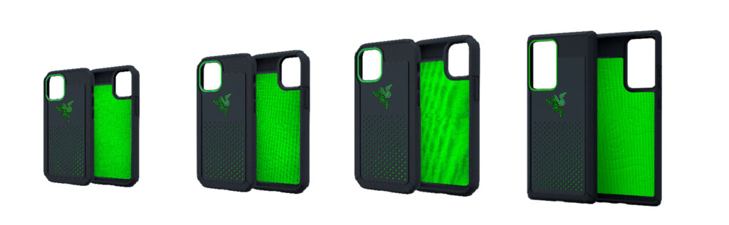 左から：Razer Arctech Pro Black for iPhone 2020(5.4inch)、(6.1 inch)、(6.7 inch)、Razer Arctech Pro Black for Galaxy Note20 Ultra 5G)