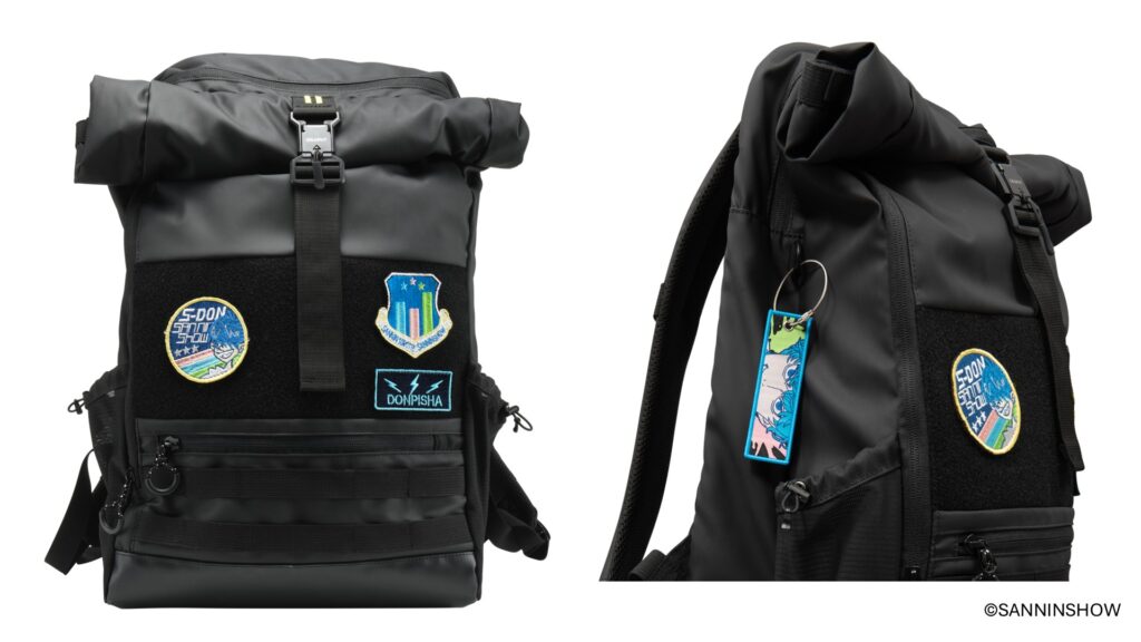 付属のフライトタグ、刺繍ワッペンを本体に付けたイメージ