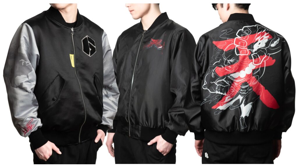 ブルゾン 豪鬼 表/裏 着用イメージ（モデル 身長180cm、Lサイズ着用）